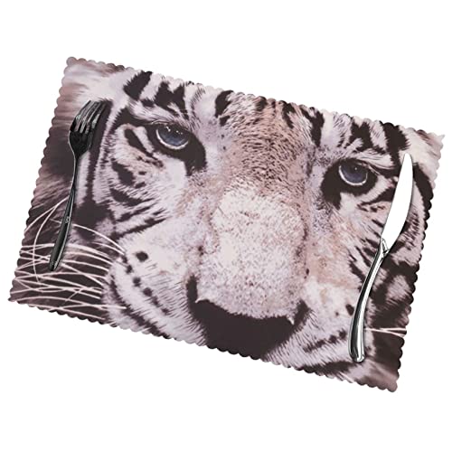 White Tiger Face Placemats Set Of 6 Dining Table Mat Table Placemats Heat Resistant Farmhouse Place Mats Washable For Kitchen Dining Table Decor #TOP2