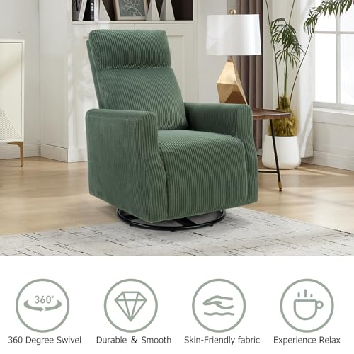 Image of CANMOV Swivel Rocker Chair Set of 2, Swivel Accent Chair with High Back and Arms, Corduroy Glider Chair for Living Room Bedroom Nursery, Green