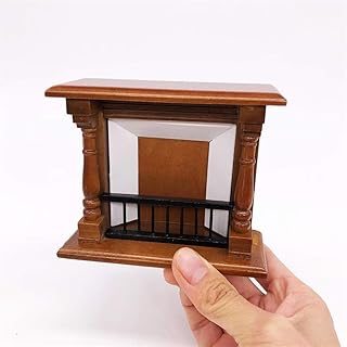 Dollhouse Decoration Accessories, 1:12 Dollhouse Miniature Wooden Fireplace Play Toy (Walnut, 10.6 x 4.4 x 8.8 cm)