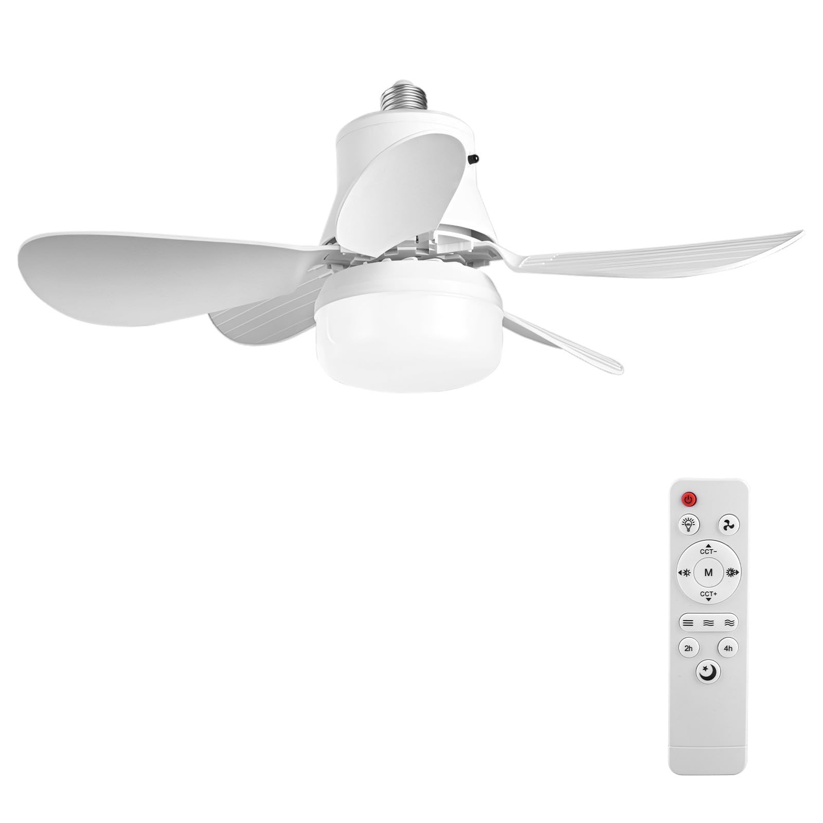 Ceiling Fans Lights with Remote, E27 Socket Fan Light Dimmable,3 Speed Quiet Ceiling Fan with Timing & Memory Function, Screw in Ceiling Fan Lamp for Dormitory, Bathroom, Laundry Room & Small Spaces