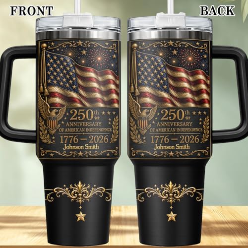 Image of Personalized 250th Anniversary Of America Tumbler - Custom Patriotic USA Flag 1776-2026 Gifts - US Eagle Freedom Cup 40oz A8 - American Independence Celebration Gifts For Men Women