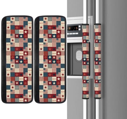 Image of 4th of July Plaids Refrigerator Door Handle Covers Set of 2, Neoprene Fridge Door Handle Covers Protector for Fridge Dishwasher Appliance Home Decorations Indoor Kitchen