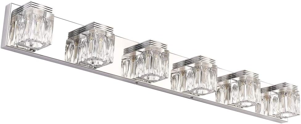 Ralbay LED Modern Bathroom Vanity Lights 6 Lights Crystal Glass Stainless Steel Bathroom Vanity Lights Fixtures Over Mirror LED Modern Crystal Glass Vanity Lights