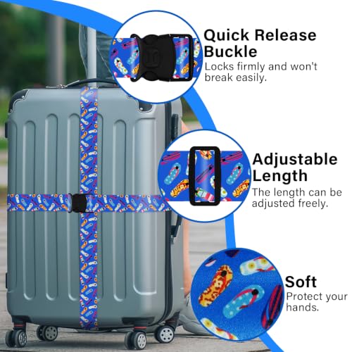 Image of Luggage Straps for Suitcases, Travel Adjustable Belt with Quick Release Buckle, Heavy Duty Nylon Bag Packing Strap, Unique Bright Identifiers Business Travel Accessories (2 Pack) - Blue Shoes