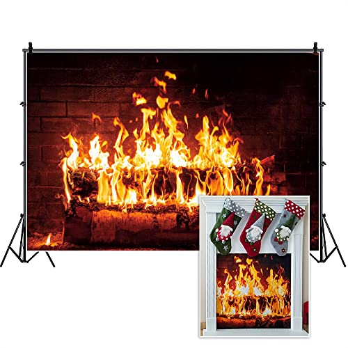 Haoyiyi 5x3ft Flame Backdrop Roaring Fire Luxurious Burning Fireplace Photography Background Christmas Bonfire Party Winter Campfire Camping Poster Decor Children Adult Portrait Photo Props Wallpaper