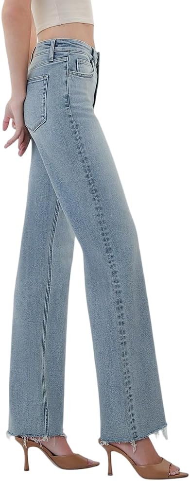 VERVET Women's Aileeah High Rise Raw Hem Tinted Slim Wide Leg Jeans (Insightful, 28)