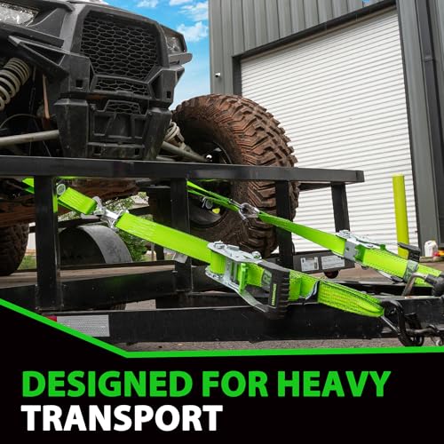 Car Trailer Tie Down Straps with Relfective - 2" x 144" Car Tie Down Straps for Trailer - 10,000LBS Break Strength Tire Straps for A Car Trailers with 4 Axle Straps for Truck,UTV, Powersports (4PK) by STARLEAPARTS - Used condition - Image 4