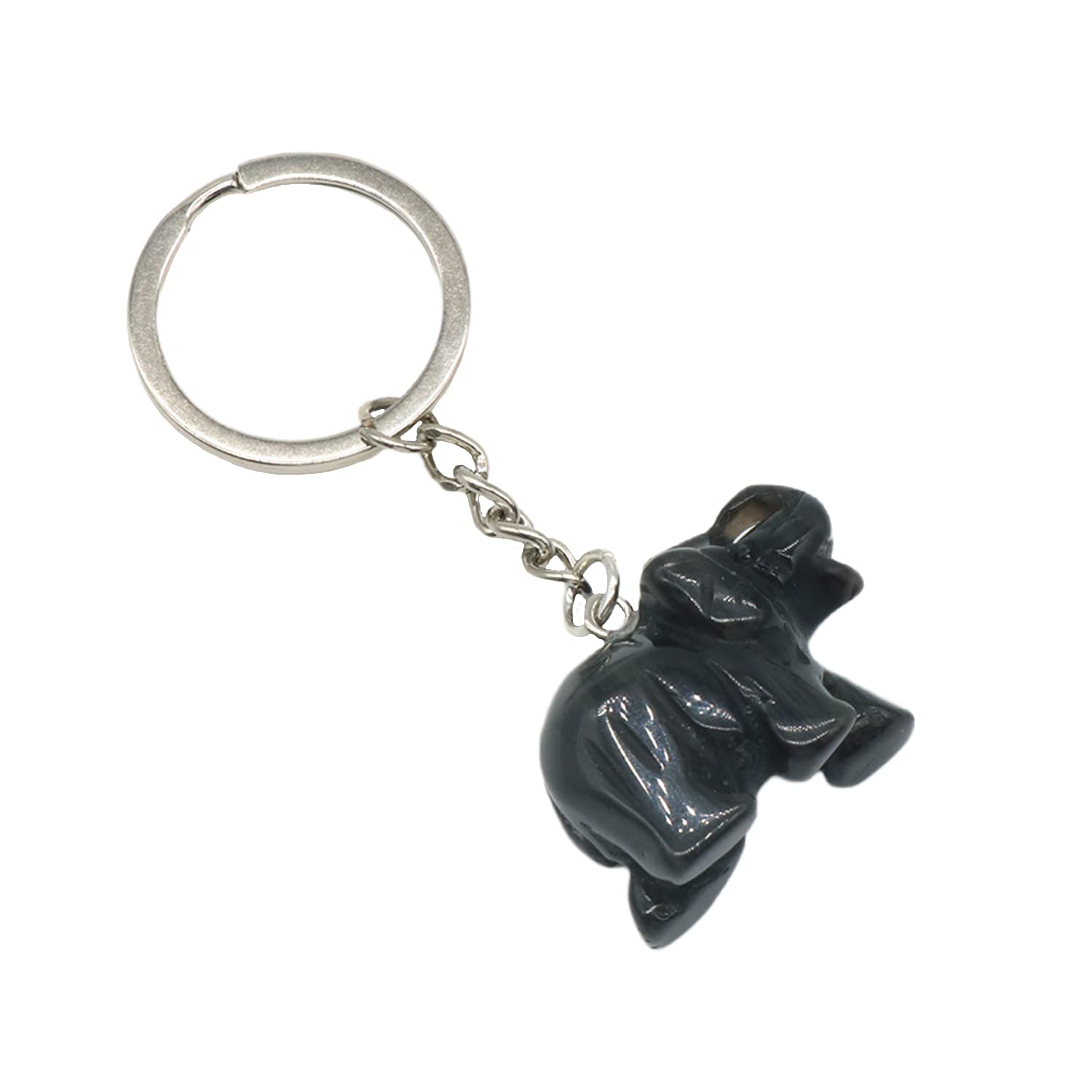 ZDHC Natural Gemstone Cute Elephant Keyring Energy Crystal Stone Charm Keychain for Purse Backpack Handbag Jewelry Accessory