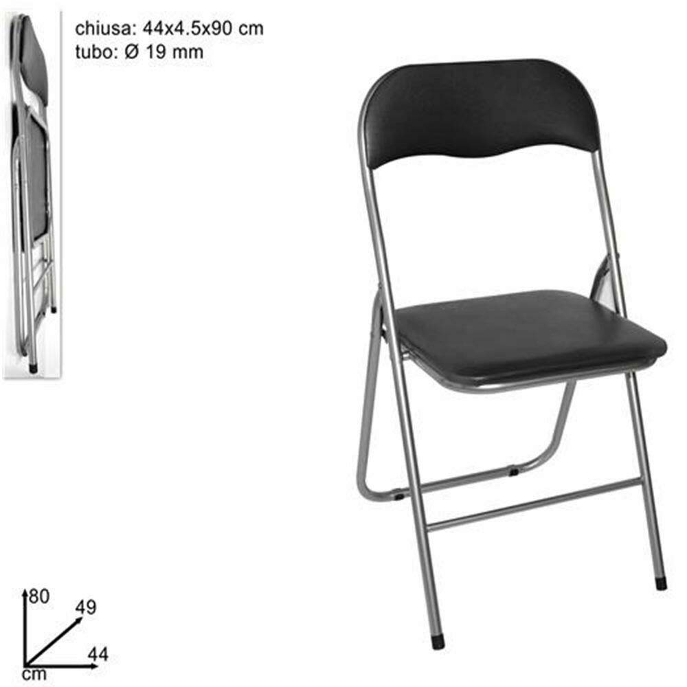 BAKAJI Set 6 Sedie Imbottite Pieghevoli Salvaspazio Sedia con Struttura Tubolare In Metallo Rivetsimento in PVC Design Moderno per Sala da Pranzo Cucina (Nero)