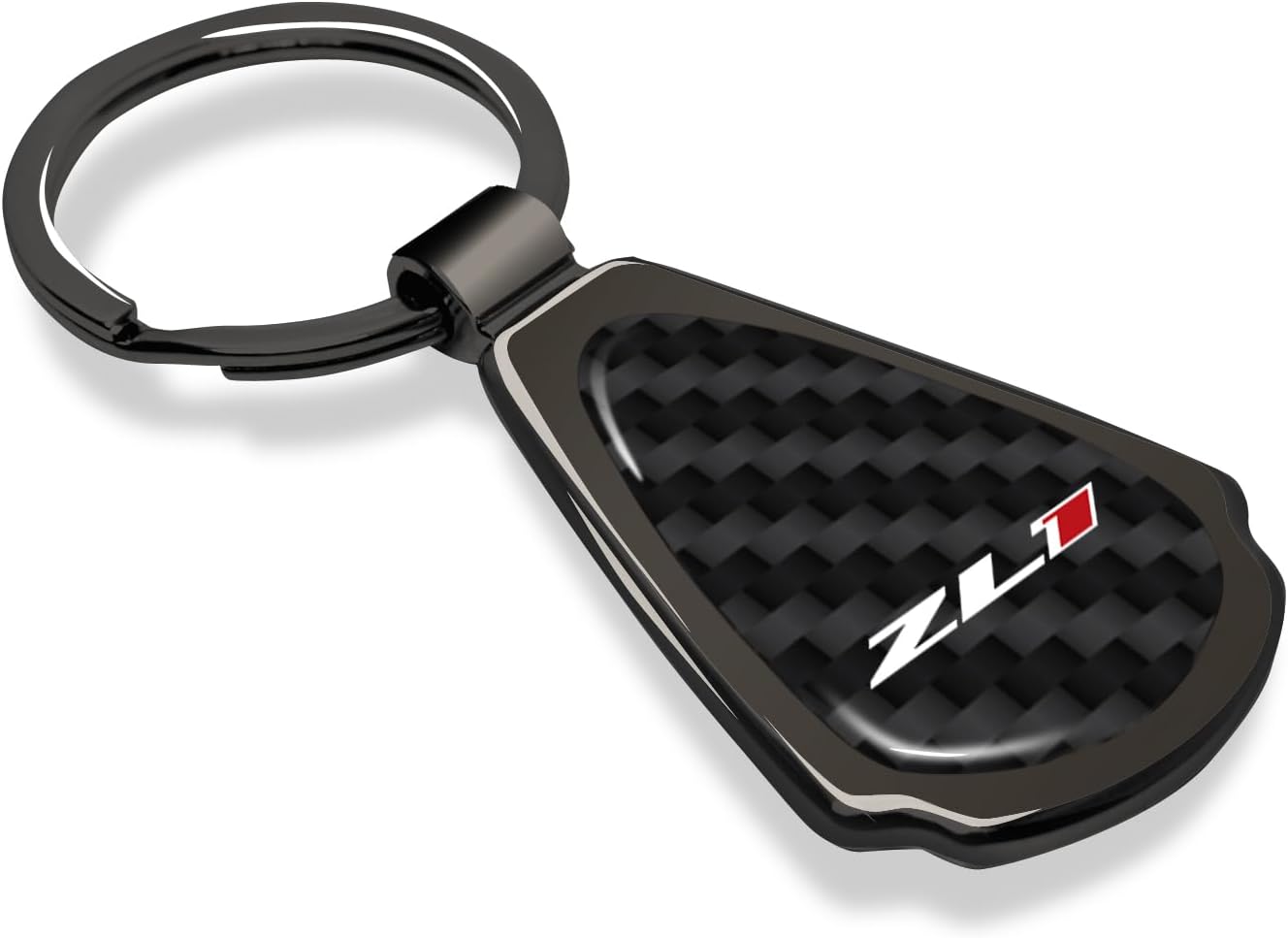 iPick Image for Chevrolet Camaro ZL1 Real Black Carbon Fiber Gunmetal Black Teardrop Key Chain Keychain, Official Licensed