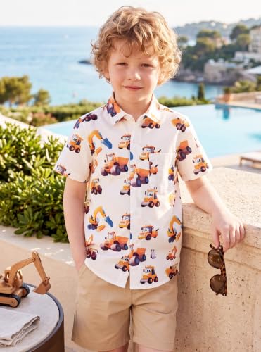 Image of Boys Hawaiian Button Down Shirt, Pure Combed Cotton Short Sleeve Size 3-15Y | Pure Combed Cotton, Smooth 60s yarn, Tagless Label, Pilling-Resistant, Shrink-Resistant, Fade-Resistant, Machine Washable