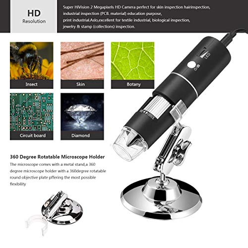 WiFi Digital Microscope,USB Microscope 2MP Camera Rechargeable Kids Microscope Endoscope 1080P HD,1000x Magnification for iPhone/iPad/Android Phone/Windows