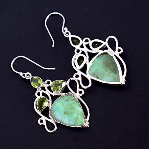 Boucles d'oreilles argent 925 chrysoprase péridot anti-allergie légères RI-5268
