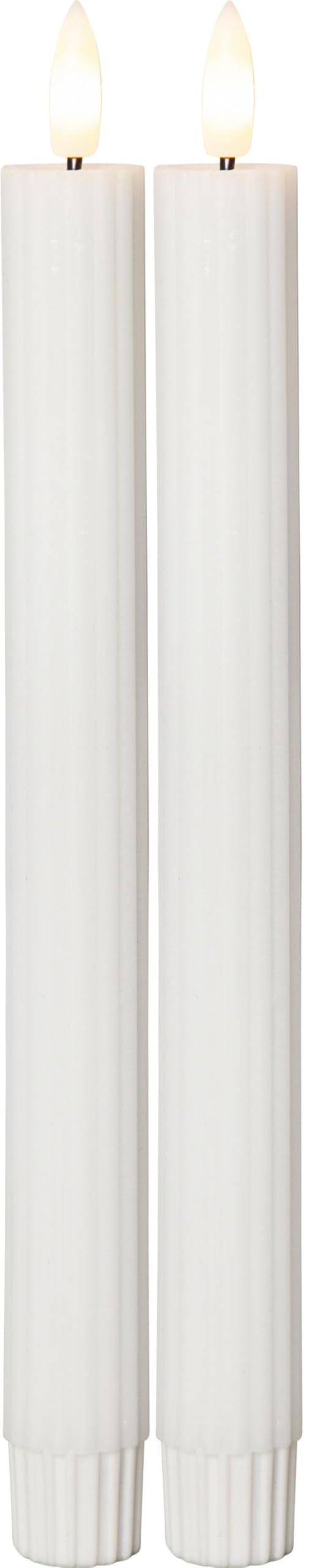 Star Trading White-Eggshell Star Led Taper Candles Set Of 2 With Timer, Real Wax, Flickering Effect