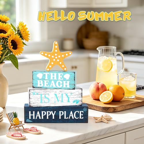 Image of 4 Pcs Summer Wooden Table Decor, Summer Decorations Gifts