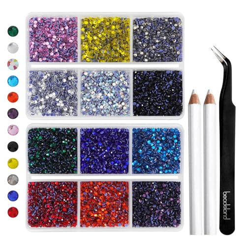 Hotfix Rhinestones Mixed 12 Colors SS6 Rhinestones for Crafts Clothes Hotfix Crystals with 1 Tweezers and 2 Wax Pencils