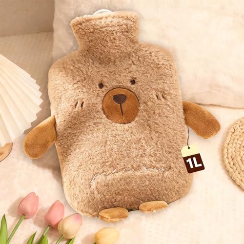 Wärmflasche mit Weicher Bezug, groß 1 Liter,Zur Schmerzlinderung