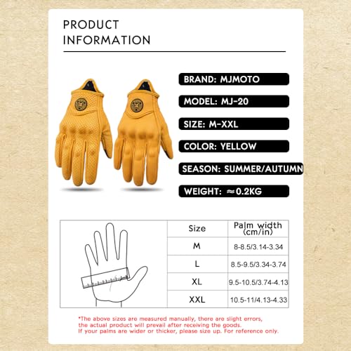 Image of Yellow Classic Goat Leather Motorcycle Gloves with Hole Summer Cycling Bicycle Riding Gloves for Motorcyclist Protective Gloves (Yellow, X-Large)
