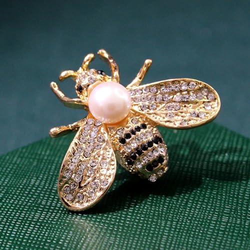Image of Set of 12 Gold Crystal Insect Bee Brooches with Faux Pearl,Gift for Women, Birthday, Dating, Party, Anniversary