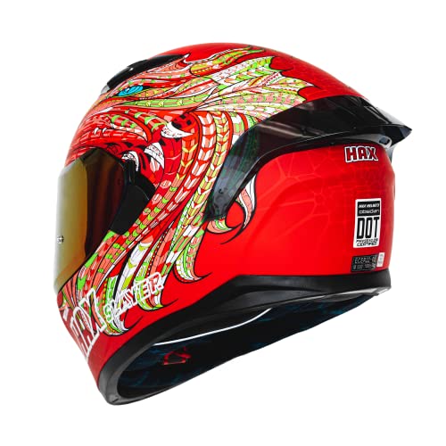 Image of HAX Obsidian Full Face Dual Visor Adult Motorcycle Helmet for Motorbike Street Bike with Pinlock Ready DOT Approved Slayer RED XXL