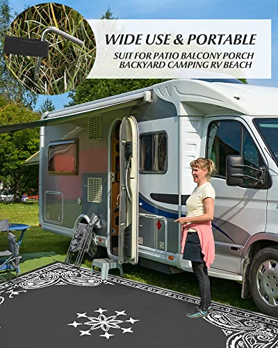 Tchdio Outdoor Rug-Patio Rug 8'X10' Waterproof Reversible Outdoor Plastic Straw Rug Fit Porch Deck Balcony Backyard Outdoor Decor-Camping Mat Rv Rugs For Outside Paisley Grey #TOP4