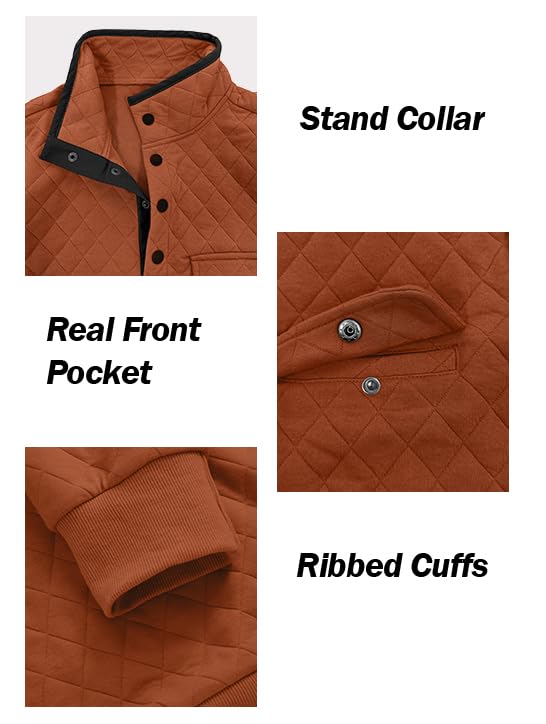 PLEPAN Mens Quilted Sweatshirt Long Sleeve Casual Stand Collar 1/4 Button Pullover Sweatshirts for Men4