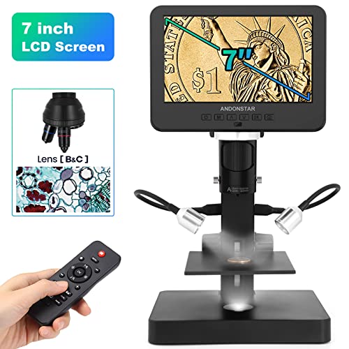 Image of Andonstar AD246P 1000X Digital Microscope, 3 Lens 7 inch LCD, Black LED, Metal and Plastic, For Biological, PCB Soldering, Phone Watch Repairing, 32G SD Card