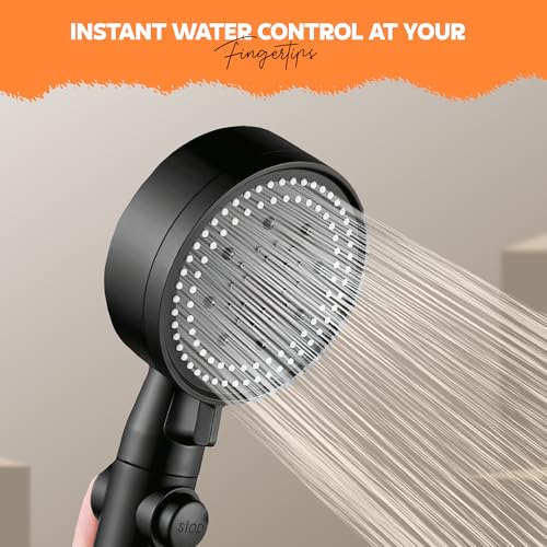 Image of Amazon Basics 5 Mode Hand Held Shower Head For Bathroom | High Pressure Water Flow Hand Shower | ABS Plastic | Essential Bathroom Accessories Black