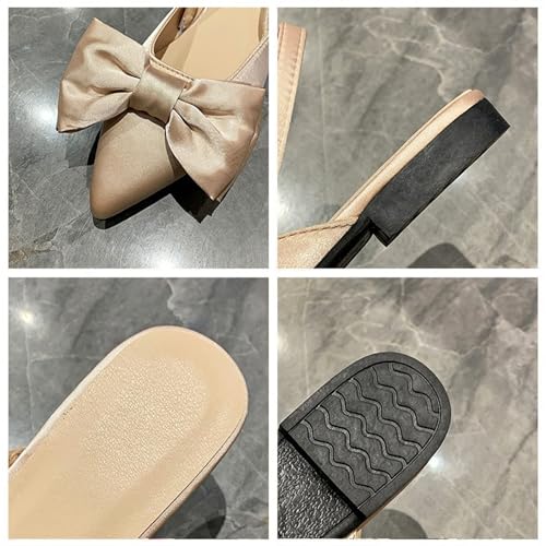 Women's Bow Pointed Toe Slingback Flats Comfortable Satin Slip On Pumps Office Work Wedding Party Dressy Flats4
