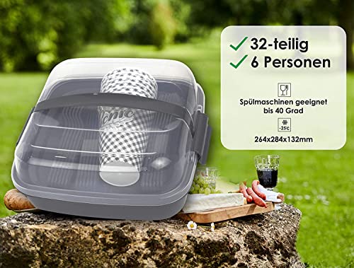 Tribello Camping Picnic Dishes Set With Case, (Set For 6) 32 Plastic Reusable Cutlery Set - Bpa Free - Microwave / Dishwasher Safe #TOP7