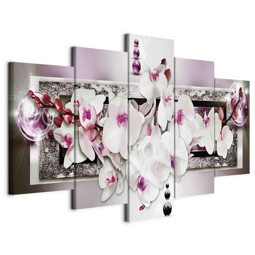 B&D XXL - Leinwandbild Abstrakt Blumen, 225x112 cm, 5-teilig, Schlafzimmer | Hochwertige Leinwand, sofort aufhängbar, ideal fürs Wohn- oder Schlafzimmer, wasserfest und lichtecht, langlebig, stilvoll