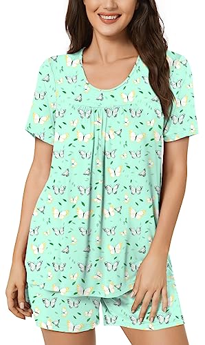 POPYOUNG Womens Pajama Sets Summer Short Sleeves 2 Piece Lounge Sleepwear Ladies Pjs Sets with Pockets2