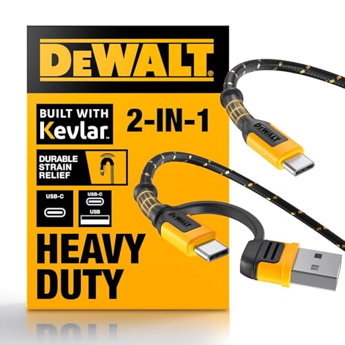 DEWALT Heavy Duty 2in1 Charging Cable USB C to USBC w/Adapter USB 60W PD Fast Charging & Data Sync TypeC Charger Cables for Multiple Devices for iPhone 17/16/15 Pro Max MacBook iPad Samsung Galaxy