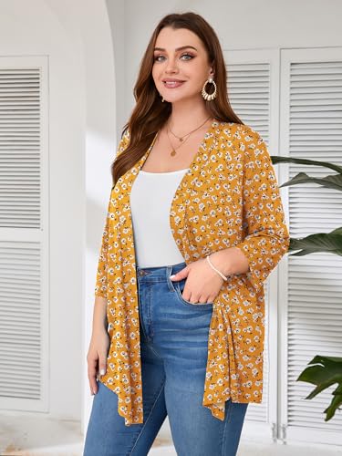 Image of AusLook Women's Plus Size Lightweight Open Front Cardigan 3 /4 Sleeve Cover Ups Shrugs Shawls and Wraps Kimono Jacket Coat