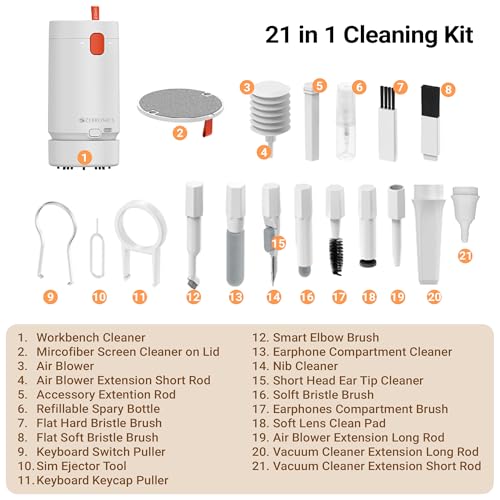 Image of ZEBRONICS CK500 21-in-1 Multipurpose Cleaner kit, Vacuum Cleaner, for Smartphones, Tablets, Cameras, Laptops, Keyboards, Earphones, Refillable Spray Bottle, Type-C Charging (Black)