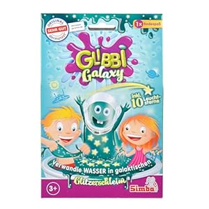 Simba Glibbi Galaxy, 105953492, badspeelgoed, verandert water in galactische glitter, 150 g, met 10 in het donker lichtgevende sterren, badplezier vanaf 3 jaar