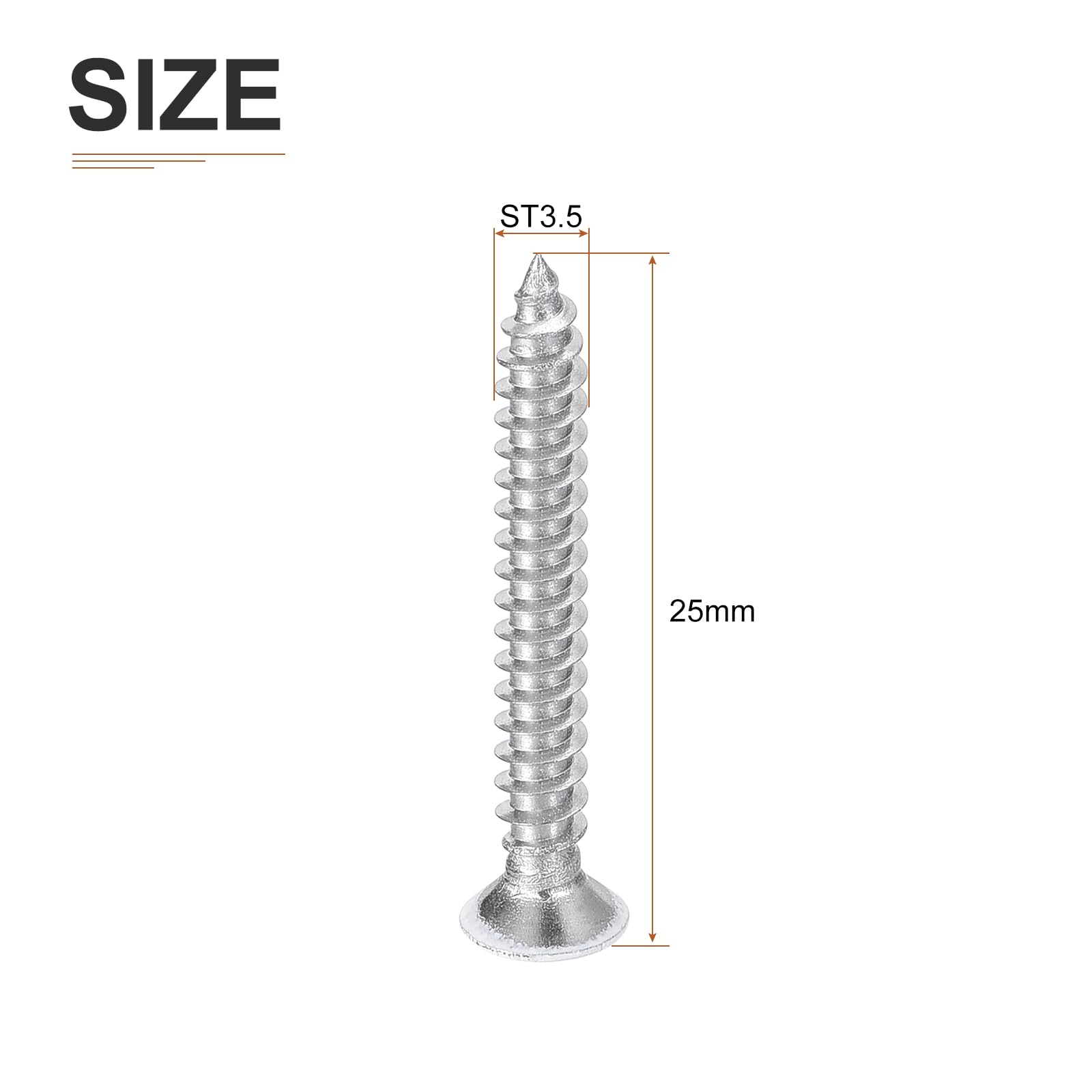 DTGN 50Pcs ST3.5x25mm Flat Head Wood Screws, 304 Stainless Steel White Phillips Self Tapping Screws - Image 2