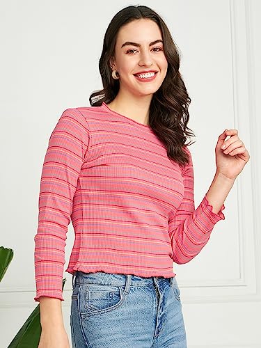 Image of Modeve Women Horizontal Stripes Striped Long Sleeves Top for Summer||Winterwear||