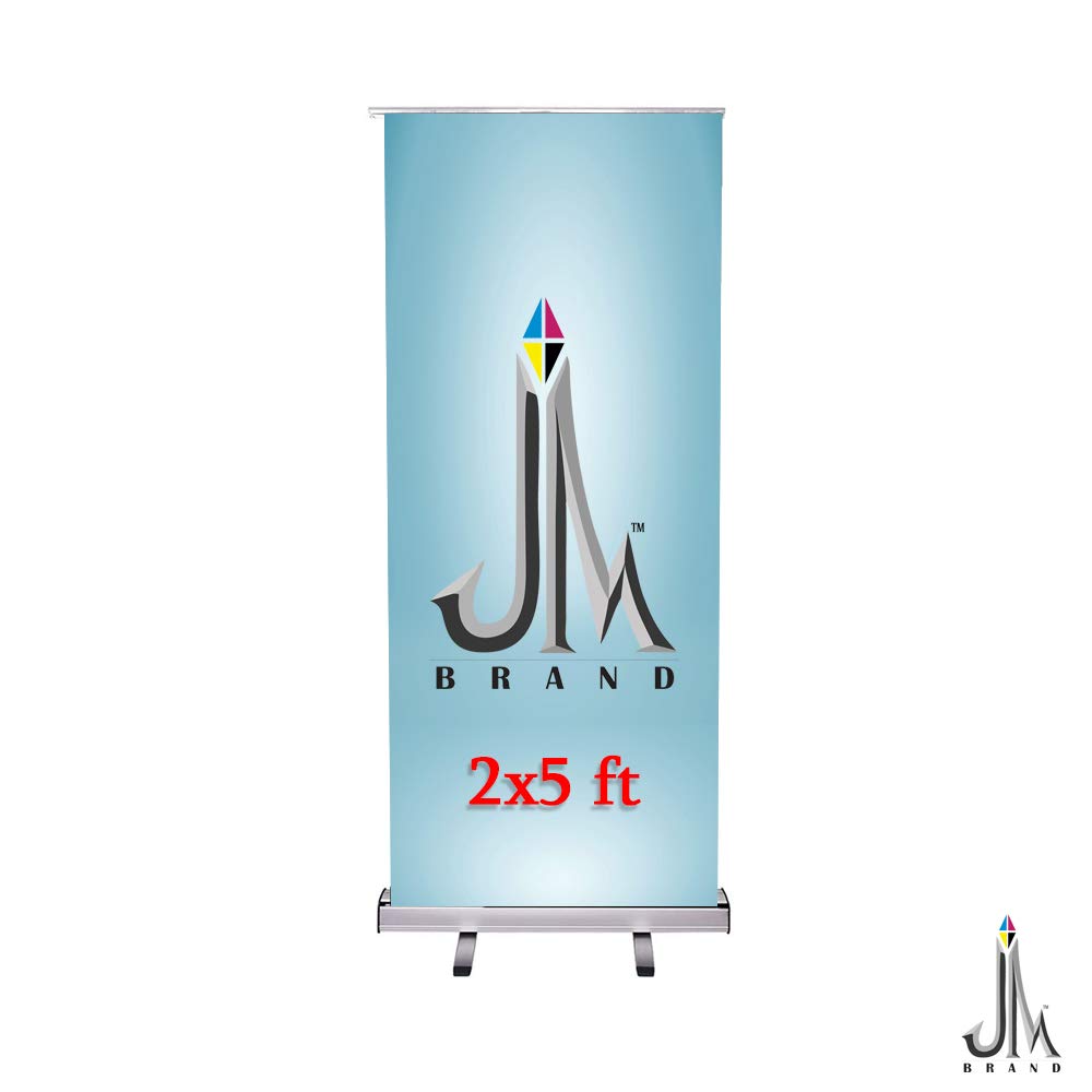 JM Brand™ Aluminum Retractable Rollup Banner Stand Size 2 x 5 ft for Advertising of Store Display/Trade Show Silver)