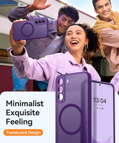 Image of CANSHN Designed for Samsung Galaxy S22 Case [Full Camera Protection] [Compatible with MagSafe] Translucent Matte Shockproof Protective Phone Cover 6.1 Inch - Deep Purple