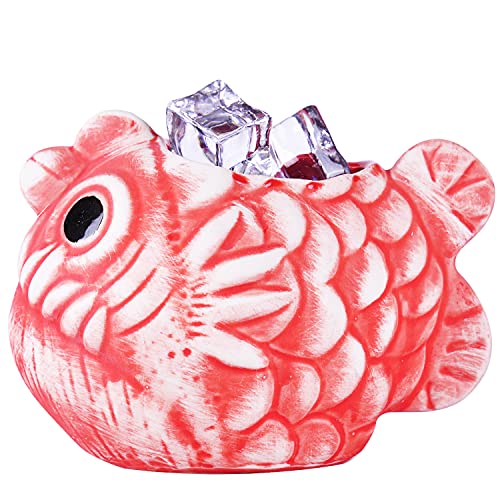 WHJY Creative Cocktail TIKI Mug Bar-Tiki Glass Hawaii Wine Red Light Fish Ceramic Cup Mug