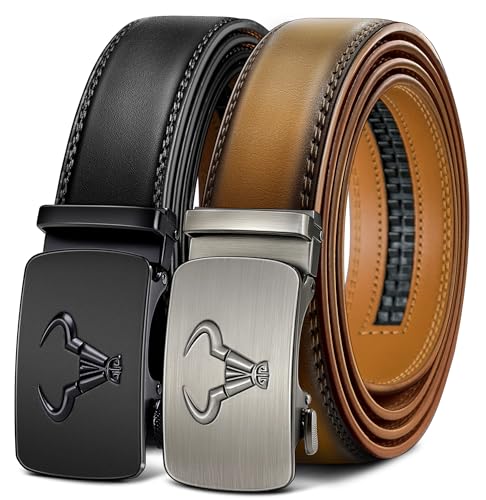 BULLIANT Men belt 2Pack,Leather Ratchet Belt for Gift Men Dress Casual Jeans 1 3/8