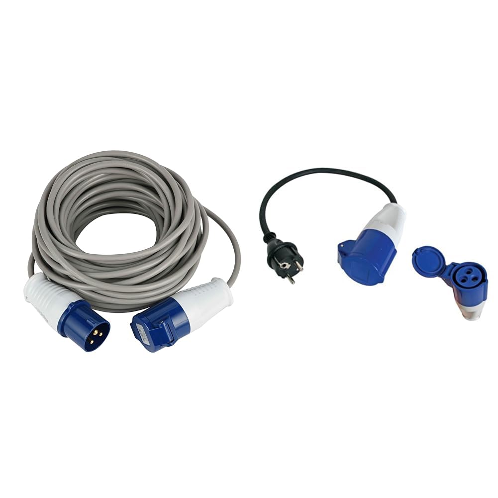 Electraline 46147 Rallonge 10 M Prise Industrielle CEE fiche à 3 Broches | adaptée pour Camping & Perel Câble Adaptateur, H07RN-F 3G1.5, 0.4 m, 16 A/230 V, 3680 W, Type E/F vers CEE