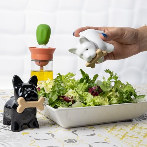 Fisura - Original Salz- und Pfefferstreuer Salz- und Pfefferset für den Tisch in Form eines Kaktus. Satz Salz- und Pfefferstreuer aus Keramik. (Hunde, schwarz und weiß)