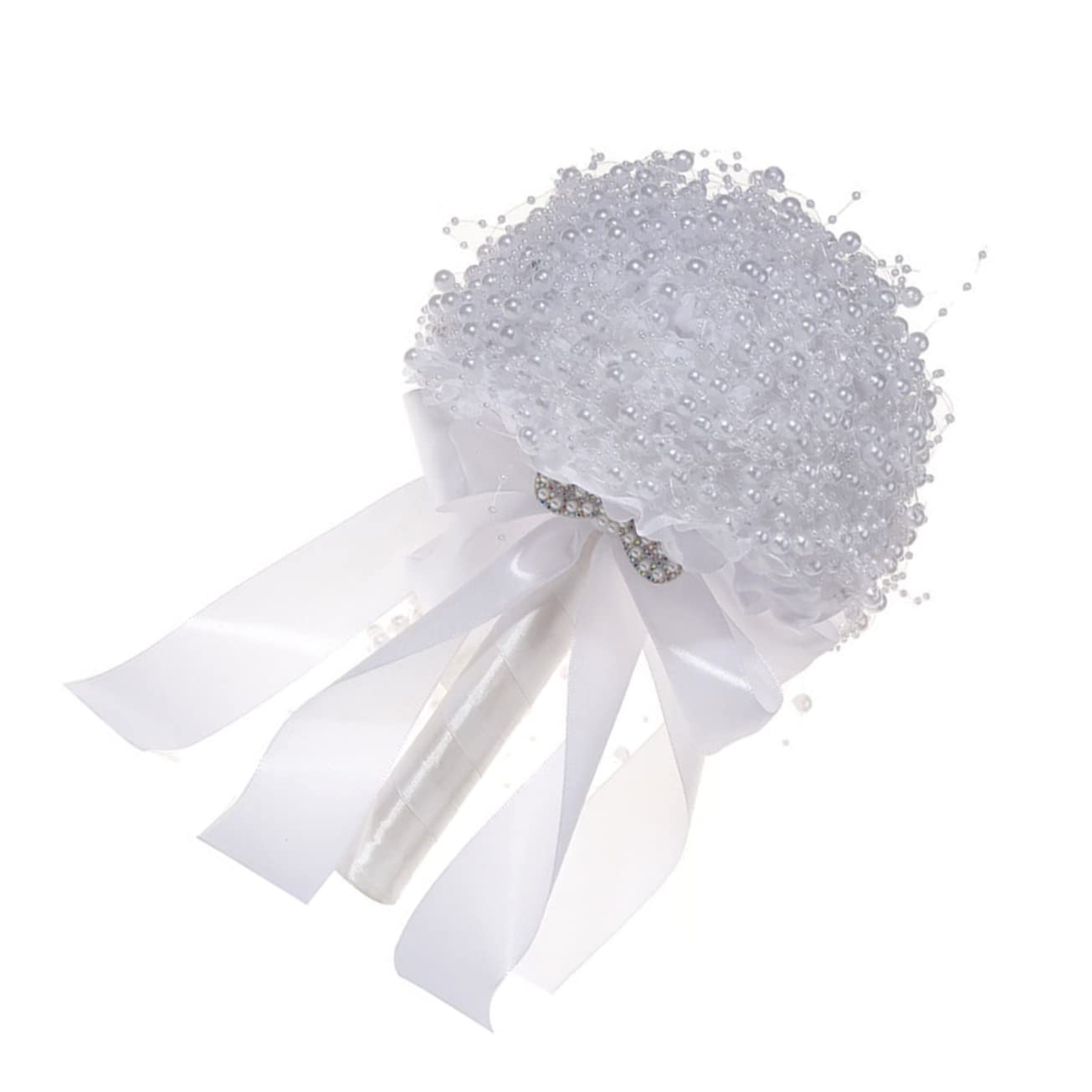 Ciieeo Bouquet Sposa Matrimonio in Perle Artificiali Bianco | Celebrazioni Nuziali e Feste, Elegante Composizione da Portare, Idea Scenica per Sposa