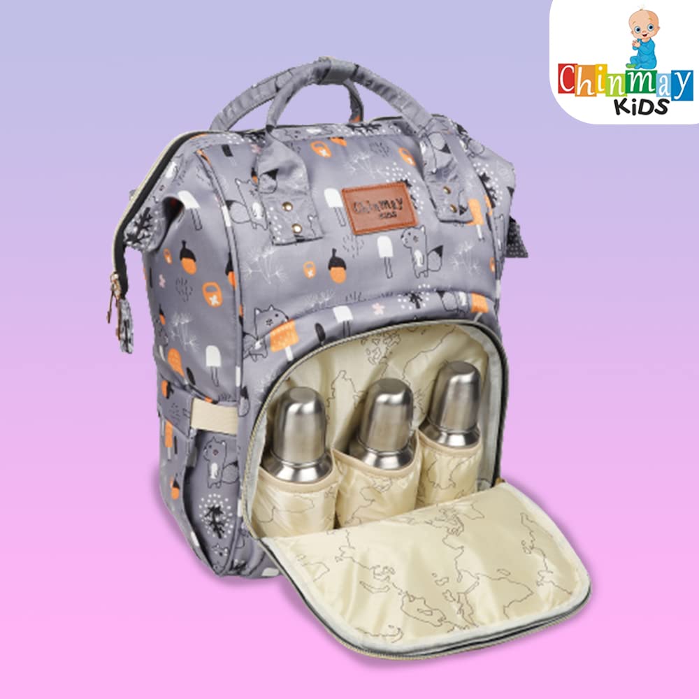 Chinmay Kids Diaper Bag Nursing Maternity Backpack, Waterproof Multifunctional Travel Bag Large Size (20 x 18 x 40 cms)(Blue) (Grey Cat) 1