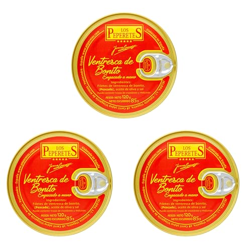 LOS PEPERETES X3 LataVentresca de Atún 120 g | Conserva Gourmet Gallega | Ventresca en Aceite de Oliva Virgen Extra | Elaboración Artesanal | Sabor Suave y Natural del Atlántico