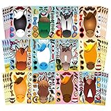 Horse Themed Stickers: The make a face stickers pack has 48 pieces and 12 different design styles, so that children can create their own favorite face stickers. The large size of 5.9" x 8.26" makes it easier for children to handle. Safe and Easy Hors...