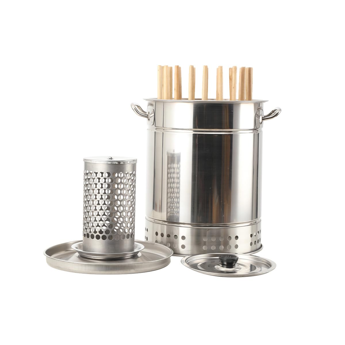 BBQ Grill Bucket Accessory Smokeless Sturdy Barbecue Hanging Grill Kebob Grill Smokeless BBQ Charcoal Grill 360° All Round Roasting Oil Charcoa for Garden Grilling Parks Outdoor Activities