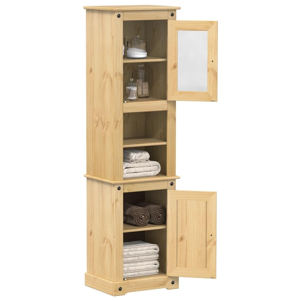 Armario de baño Corona 50 x 40 x 185 cm de madera maciza de pino con asas de metal y amplio espacio de almacenamiento para cuarto de baño